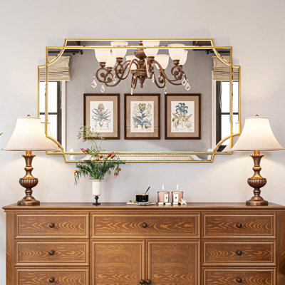 Large Gold Decorative Mirror for Wall, Gold Bathroom Mirror Vanity Wall Mirror Rectangle Mirror Beveled for Master Bath Half Bath Living Room Bedroom Farmhouse Fireplace Hallway