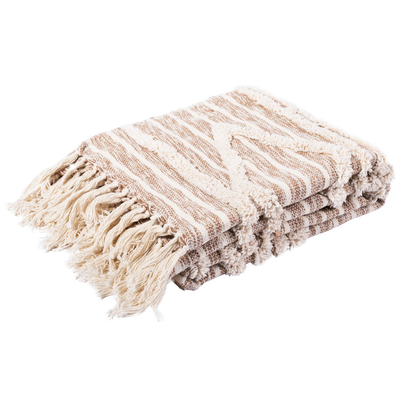 Renali Ivory and Beige Reversible Cotton Throw Blanket