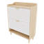 Armoire à chaussures 31,5 pouces de style nordique - 2 tiroirs rabattables, organisateur de vestibule autoportant avec pieds en bois massif (blanc et couleur de bois massif), corps en panneau de fibres à densité moyenne avec portes résistantes aux égratignures et à l'humidité, format compact 31,5 po x 9,45 po x 41,34 po