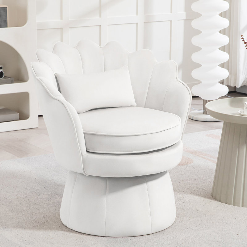 Fauteuil d'appoint rembourré et pivotant en velours, Velours beige