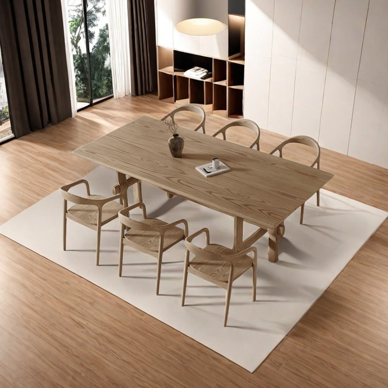 Solid wood ash unique dining table set, 29.92"H x 78.74"L x 35.43"W