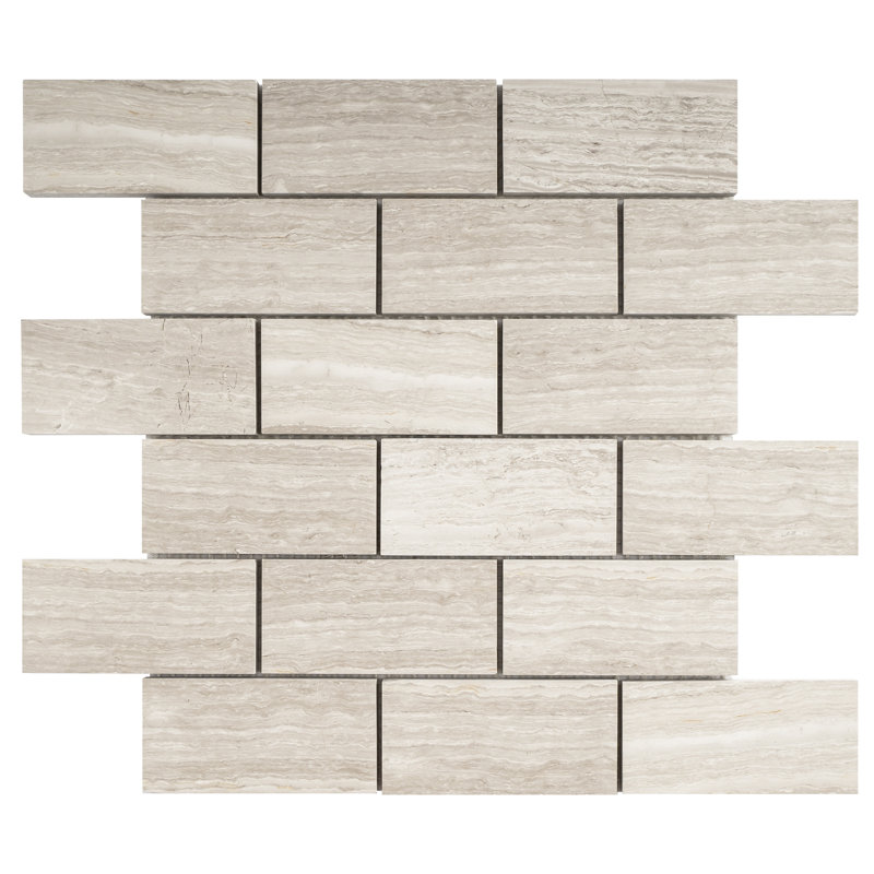 Carreau de mosaïque en marbre poli en bois beige 11,82 po x 11,82 po
