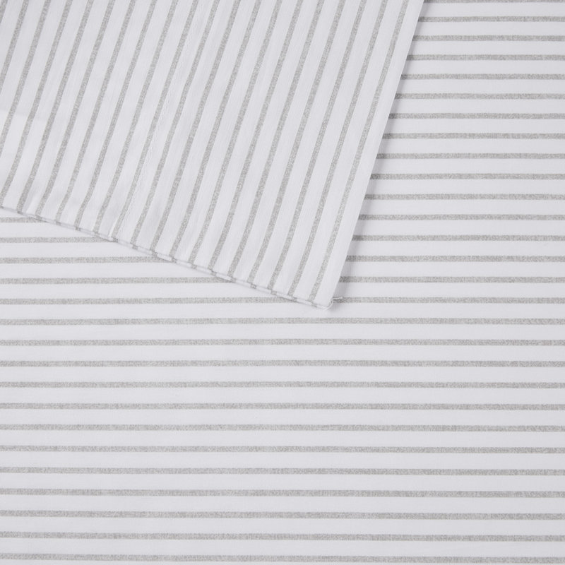 Ensemble de draps en percale de coton Grmeie Mills Esme, Ensemble de draps pour lit grand avec un drap-hous, Gris à rayures