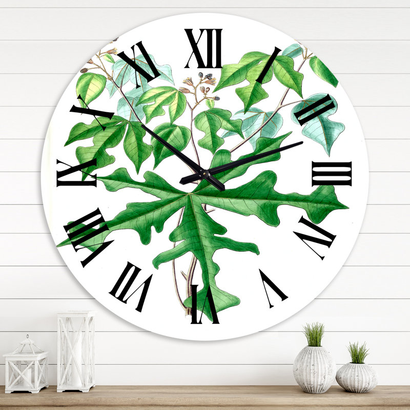 Dessin rétro de plantes sauvages - horloge murale traditionnelle, Grand