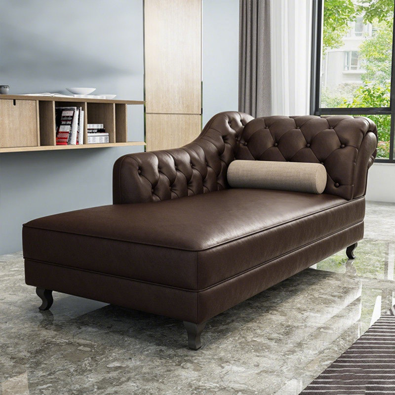 Chaise grand 70,87 po en cuir de couleur européenne et acajou massif de couleur café