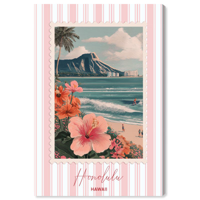 «Honolulu Travel Stamp», reproduction d'art sur toile par Art Remedy, 30 x 45