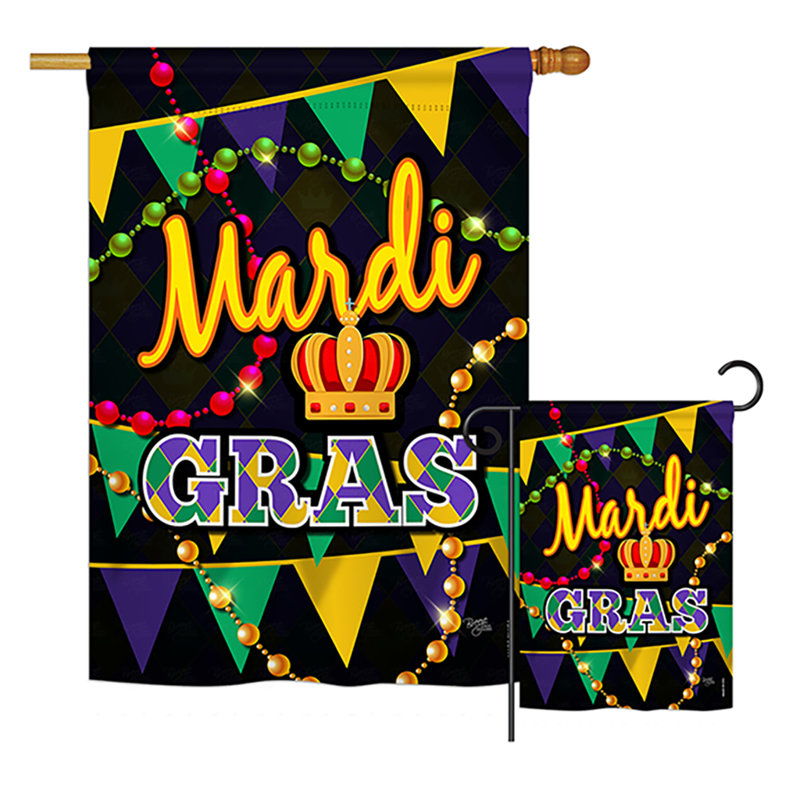 Ensemble de 2 drapeaux en polyester à empreintes en polyester gras "time to mardi gras