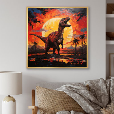 Red and yellow Dinosaur Sunset III - Dinosaur Framed Wall Art