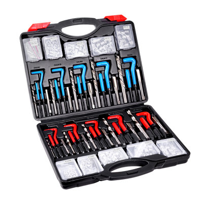 Helicoil Thread Repair Kit, 338-Piece SAE and Metric Rethreading Tool Kit, M5, M6, M8, M10, M12, 1/4", 5/16", 3/8", 7/16", 1/2", HSS Drill Bits Thread Inserts Taps Breakoff Installation Tools