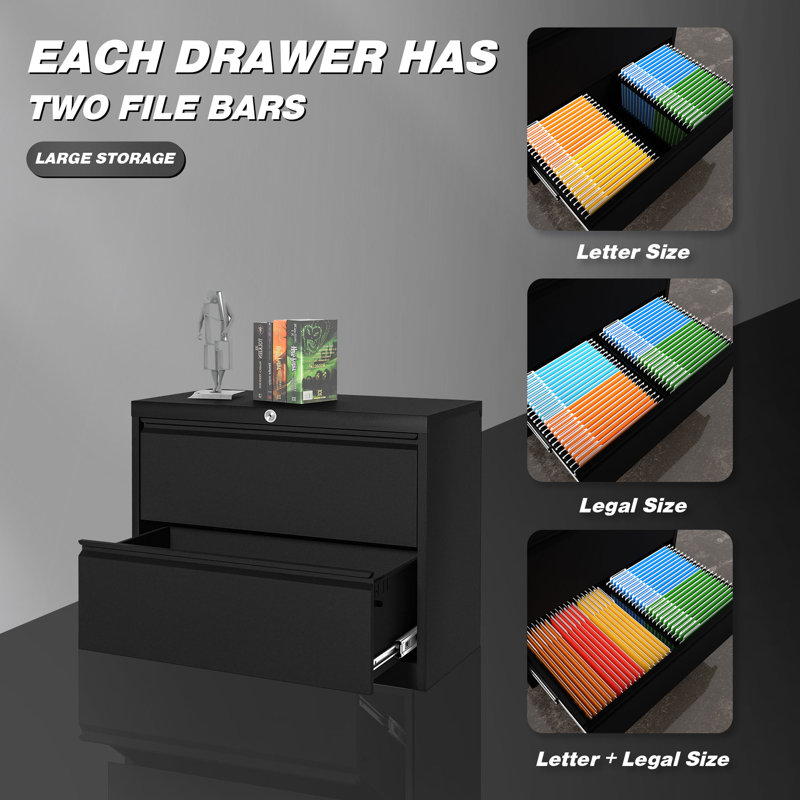 Aobabo Black Locking 2 Drawer Steel Filing Cabinet