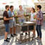 Chariot de terrasse 80QT gris brun à grain de bois avec panneau noir
