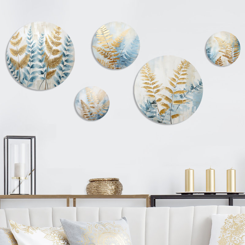 Ensemble de 5 décorations murales bleues et dorées Symphony III - Ferns