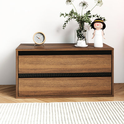Organizer With 2 Drawers For Home Living Areas - Stackable Mounted Storage, 28.3*13.91*13.85 Inches, Walnut Colored, Particle Board + Storage Cabinet