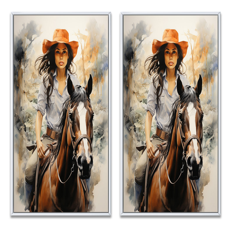 «Cowgirl Trailblazing Spirit», 2 pièces sur toile, Cadre blanc, H 40 po x l 40 po