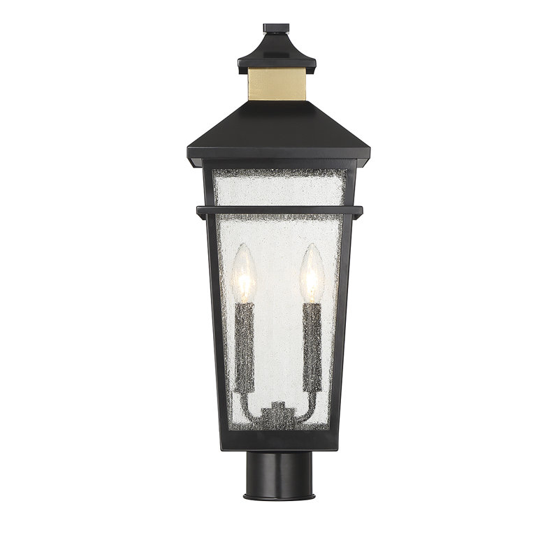 Kingsley Matte Black and Brass 2-Light Outdoor Post Lantern