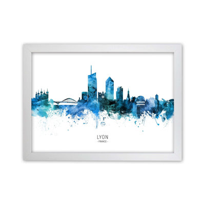 Lyon France Skyline Blue City Name by Michael Tompsett - Print