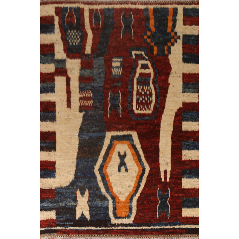 Tapis unique en laine noué à la main 8 pi 2 po x 10 pi 3 po New Age - bleu / rouge / brun