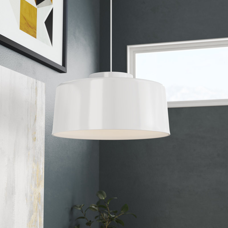 Luminaire suspendu tambour simple 1 lumière Kup, Blanc