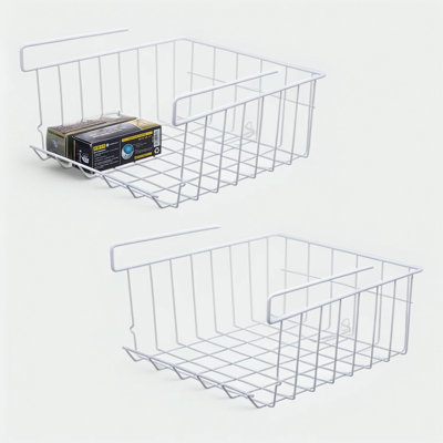 Lonians Under Shelf Hanging Storage Baskets, Metal Wire Organizer for Kitchen, Pantry, Cabinet, Bathroom, Desk, Space Saving Shelf Extender, White