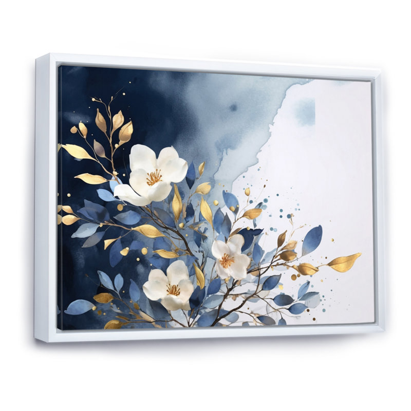 Fleurs blanches blanches et lilas - art mural floral, Cadre flottant blanc, H 12 po x l 20 po x P 1 po