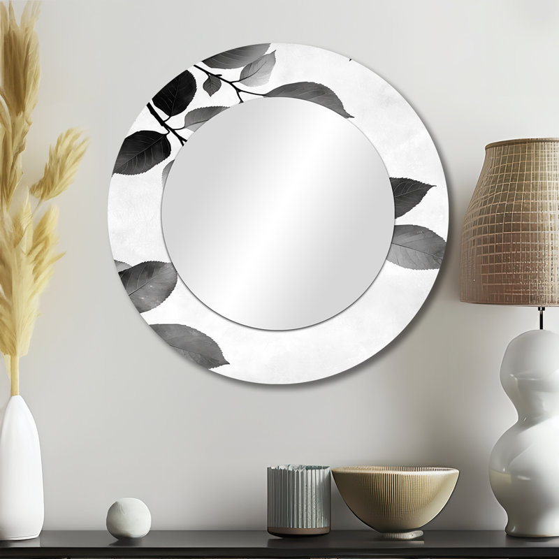 Feuilles noires et blanches Gentle Breeze I - décoration murale miroir traditionnel - imprimé sur métal, 23 po x 23 po
