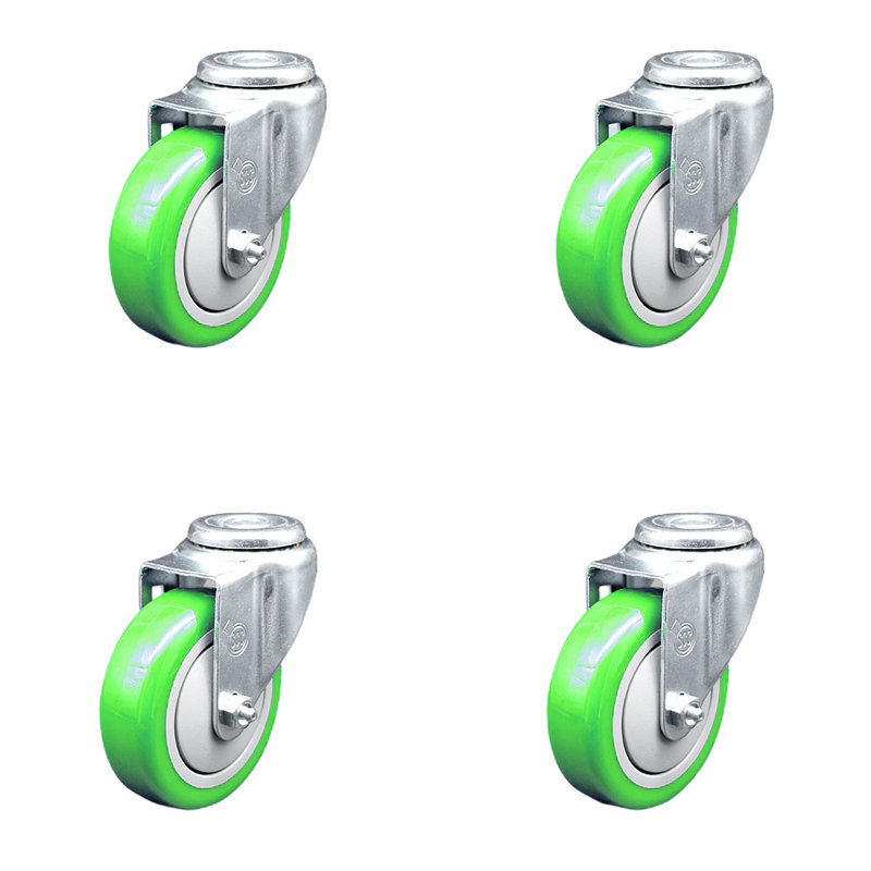 Ensemble de roulettes pivotantes en polyuréthane 4 pouces, Vert