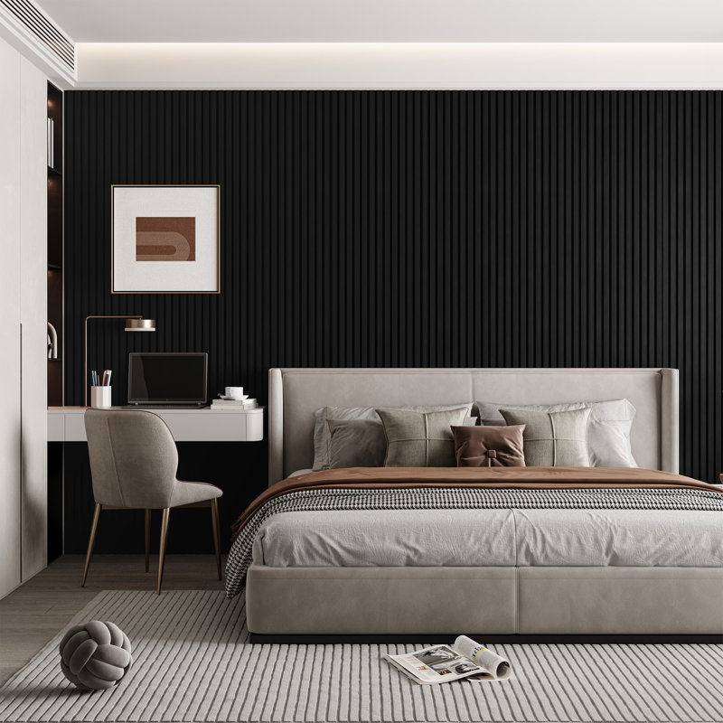 4 PCS 106"L x 12.6"W Acoustic Slat Wall Panels, Eco-Wood Look for Home/Office Wall & Ceiling (37.12 sq. ft.), Black