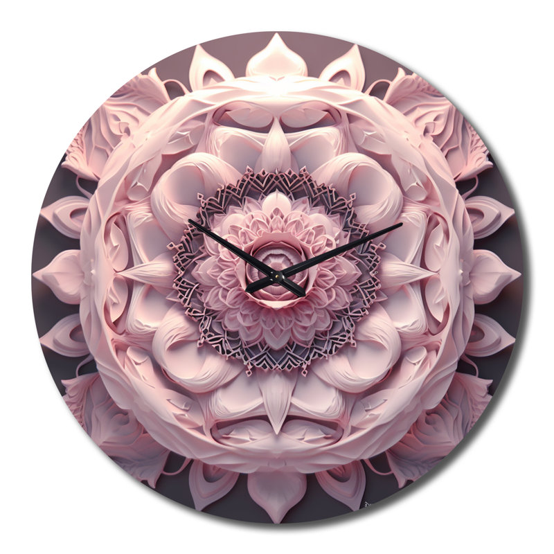 Horloge murale délicate rose Mandala III en métal, Très grand