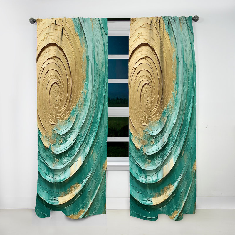 Teal Gold Surreal Spirals III - Modern Velvet Curtain - Room Darkening - 1 Panel, 52" W x 90" L