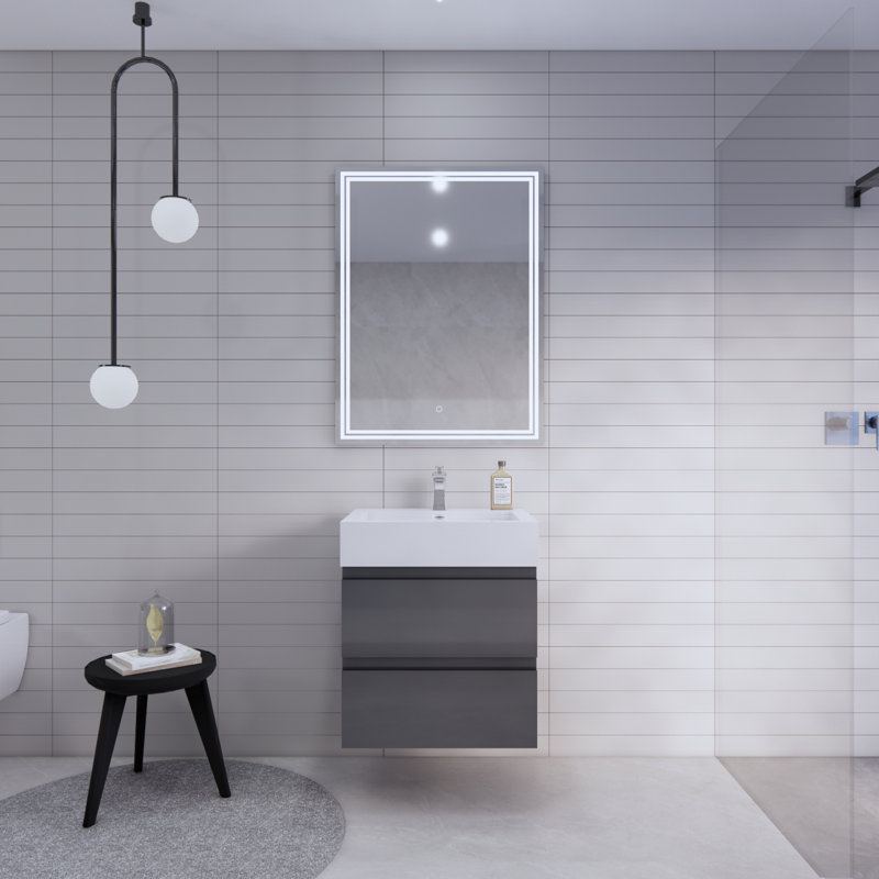 Babajide Bathroom Vanity with Acrylic Top, High Gloss Gray