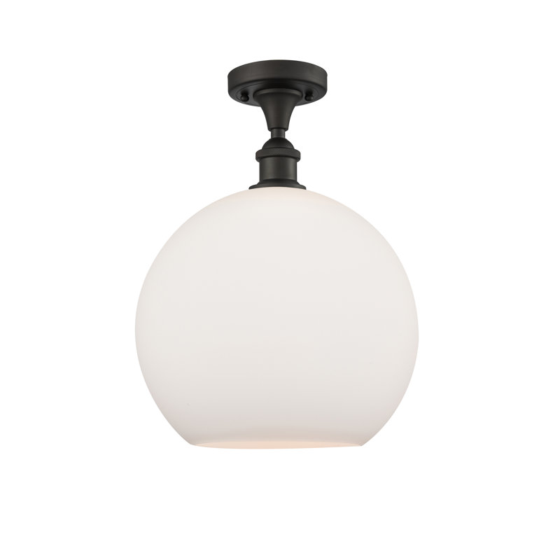 Plafonnier semi-encastré 1 lumière Cindi, Blanc mat, H 16,38 po x l 11,75 po x P 11,75 po, Bronze huilé