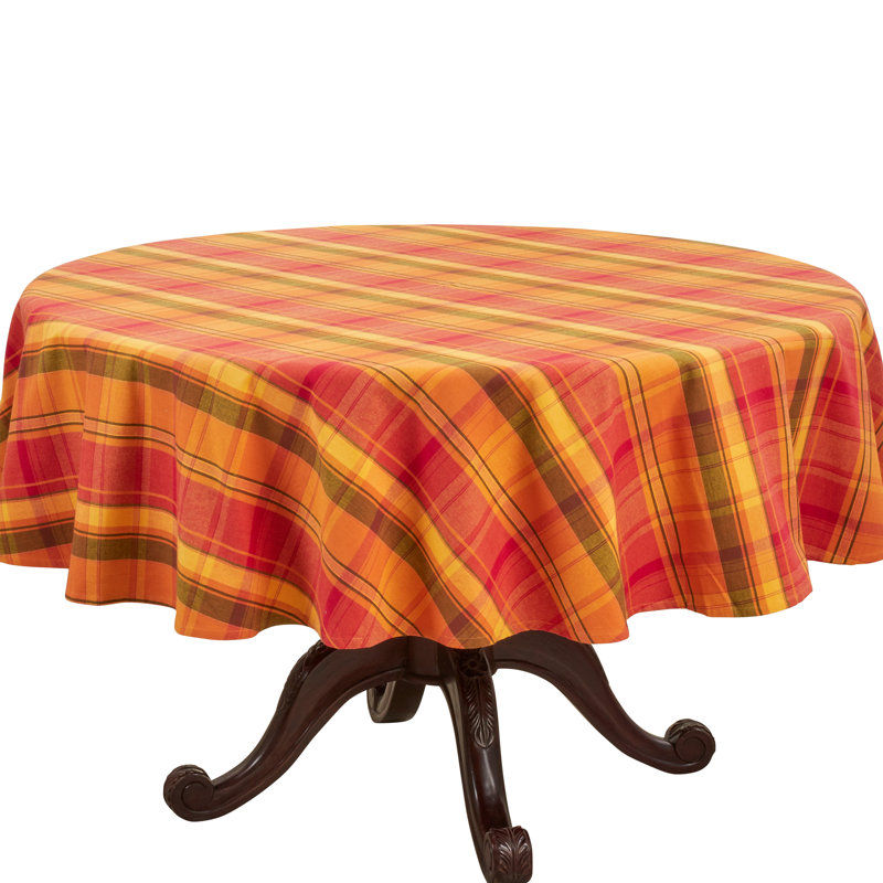 Round Terracotta Plaid Cotton Fall Tablecloth