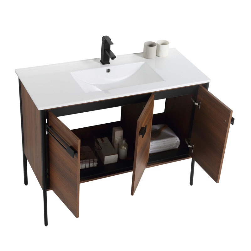 Meuble-lavabo simple 42 po, Noir mat, Noyer ébène