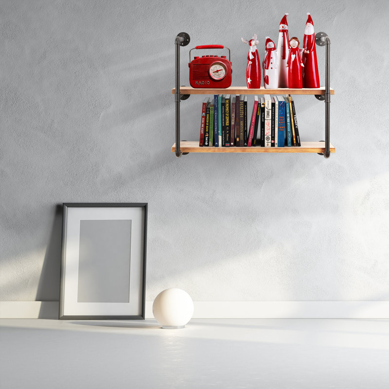 2 Piece Walnut Floating Shelf with Towel Bar