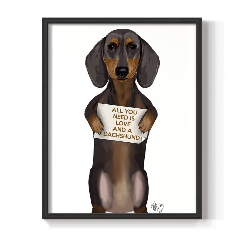 «Love and Dachshund», reproduction encadrée - bois massif, Cadre simple noir, H 20 po x l 16 po