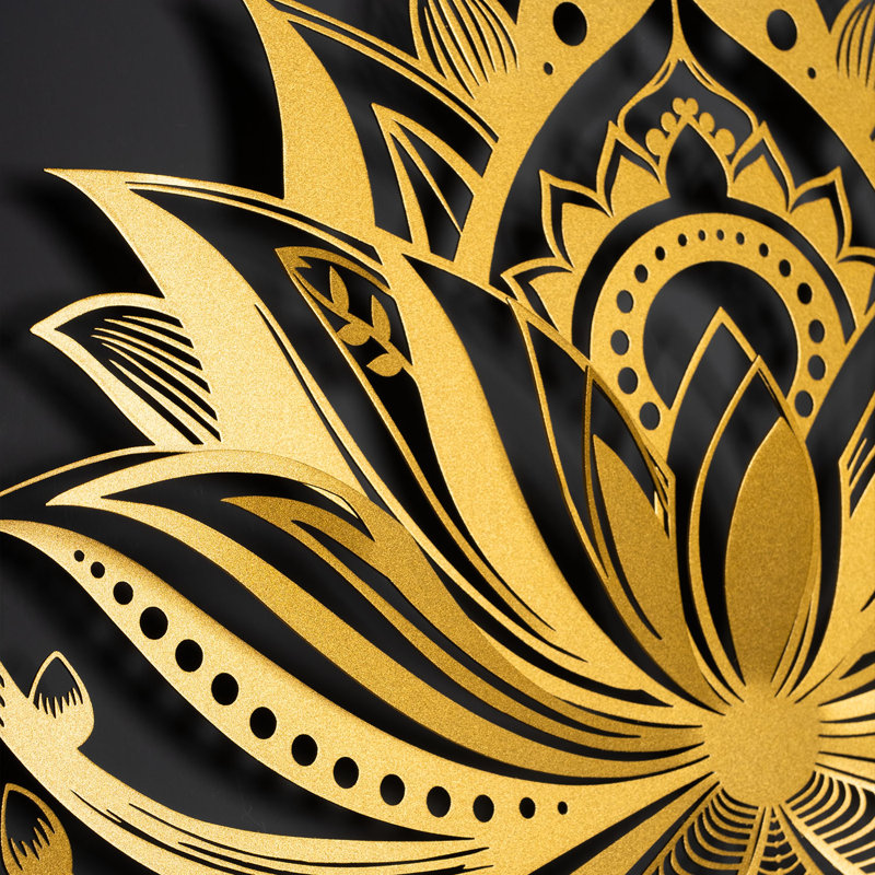 Décoration murale 3D Mandala Lotus en métal, Or, H 26 po x l 35 po x P 2 po