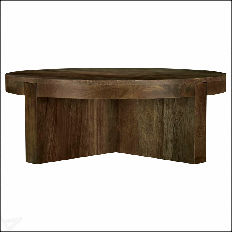 Table basse ronde en bois de manguier massif Alexander Brown, durable et élégante pour les espaces de vie modernes
