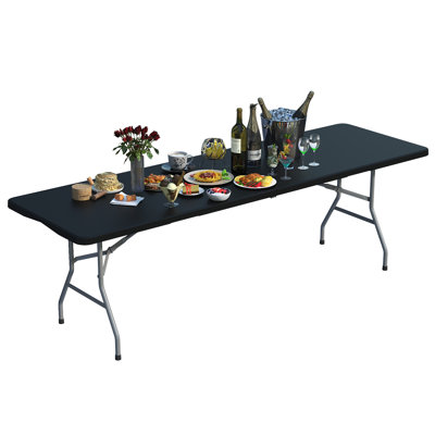 Table de banquet pliante 8 pi, table pliante en plastique robuste pour une utilisation intérieure et extérieure, table de salle à manger portable avec pieds verrouillables, capacité de 700 lb, noir