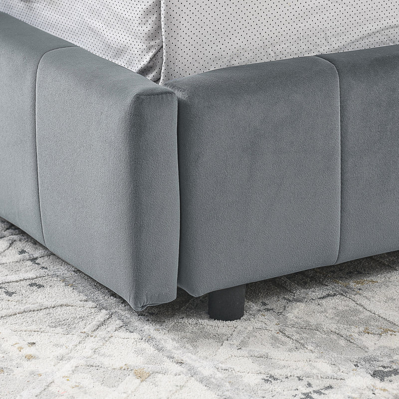 Full Size Upholstered Tufted Storage Bed Frame With Mid-Century Design And Built-In Drawers, Gray, Full