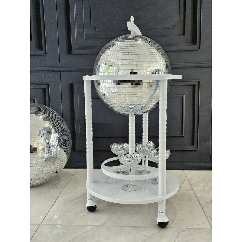Metal Globe Bar,  White/Silver 