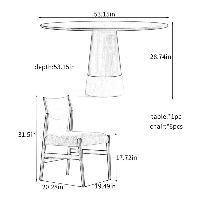 Ensembles de table de salle à manger ronds avec des caractéristiques durables., H 28,74 po x L 53,15 po x l 53,15 po