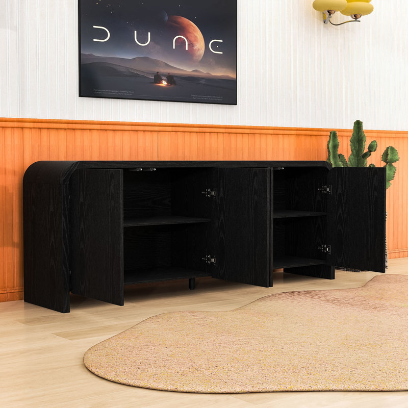 Meuble télé en bois avec grandes armoires et tablettes réglables, Black