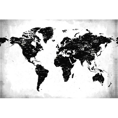 Birchy Black Map - peinture sur toile tendue