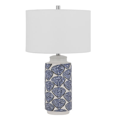 Cambiago Ceramic Table Lamp Seashell Design Linen Drum Shade 30" H
