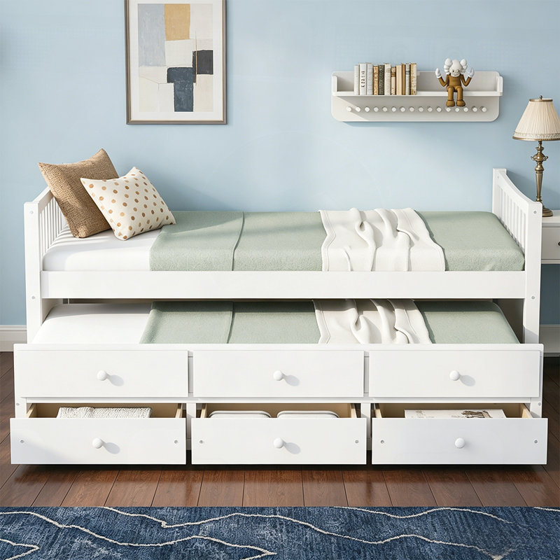 Lit de jour polyvalent avec lit gigogne et tiroirs, conception peu encombrante pour les maisons modernes, solution de sommeil confortable et élégante