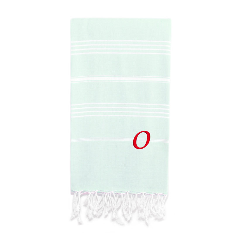 Serviette de plage 100% coton Pestemal Lucky, Vert clair / blanc, O