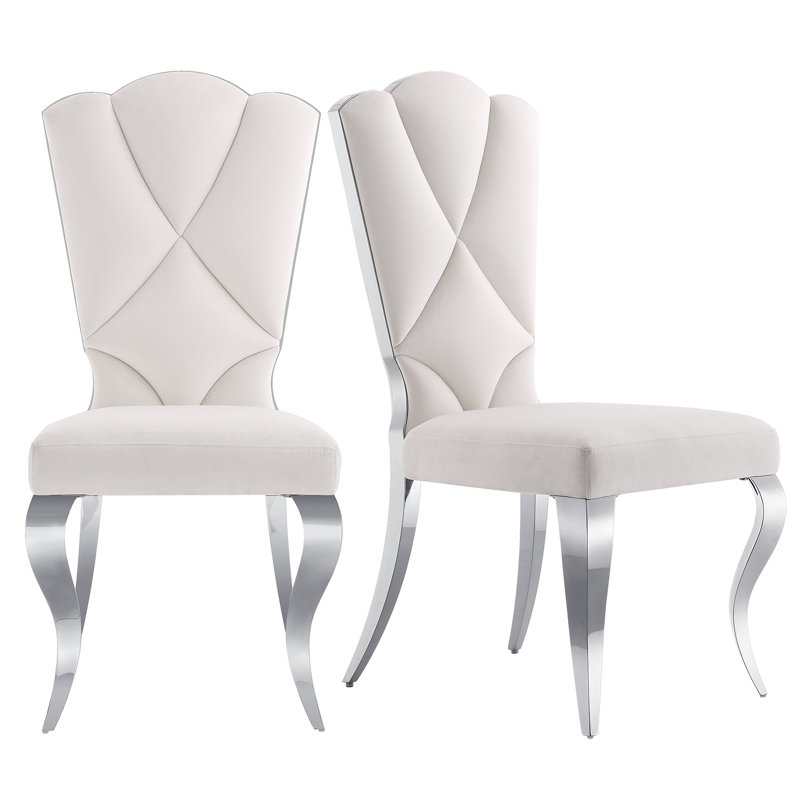 Kemonta Upholstered Dining Chair, White, Silver