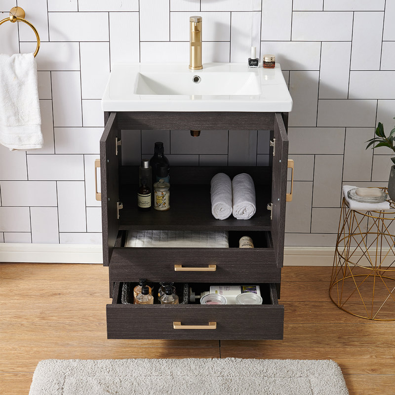 Kessia 24" Free-stangding Modern Black Single Bathroom Vanity Set