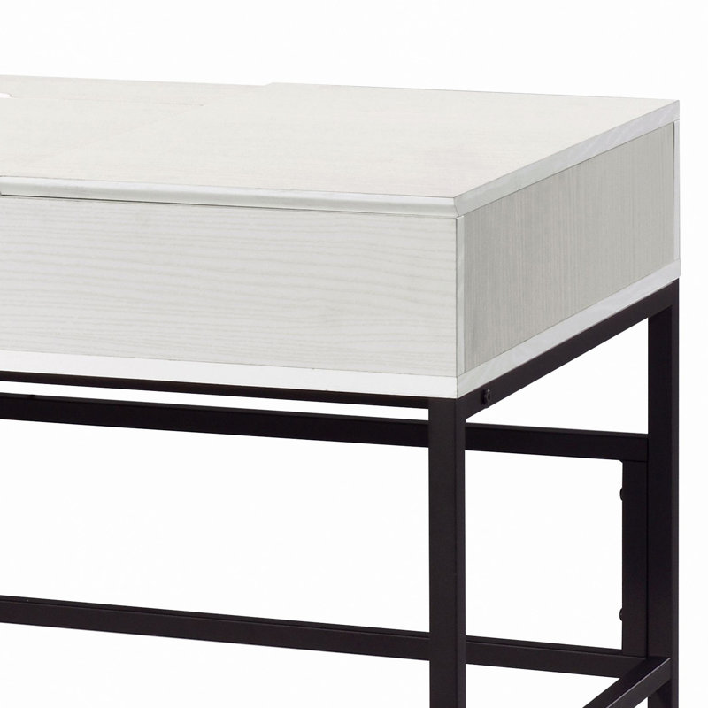 Natural & Black Finish Writing Massey with USB Ports, Perfect for Modern Home Office and Tech Integration., Natural