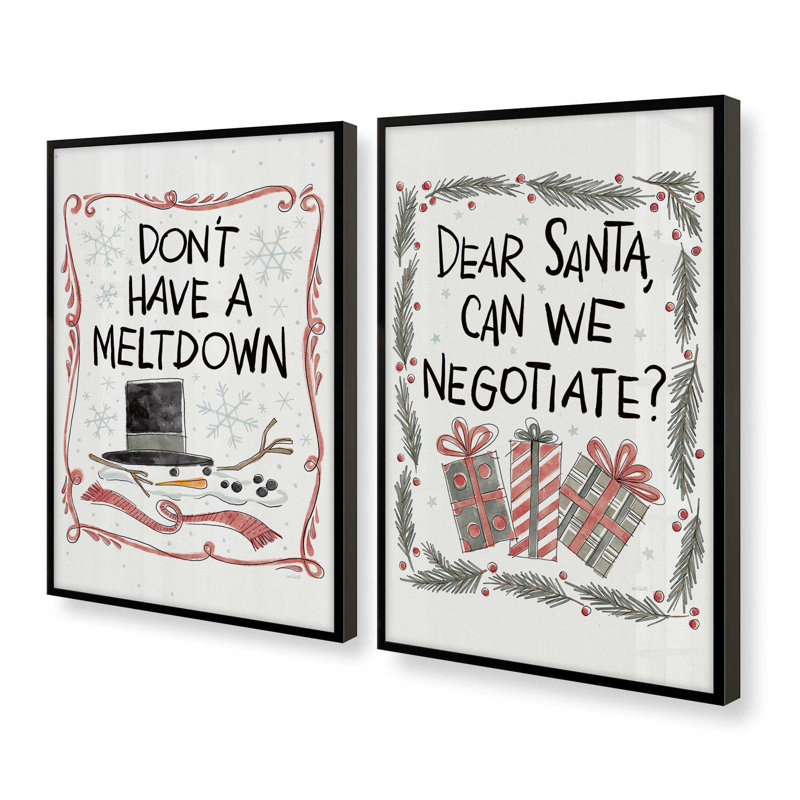 Ensemble de 2 estampes du Père Noël, 24 po x 18 po, Noir satiné